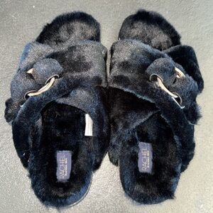 Rachel Roy Indoor/Outdoor Faux Fur Cross Strap Sandals/Slides/Slippers